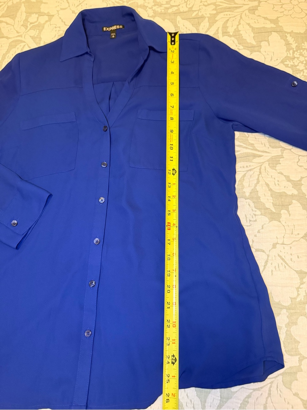 Women's Royal Blue Express Portofino Button-Down Shirt with Roll-Tab Sleeves - Picture 6 of 9